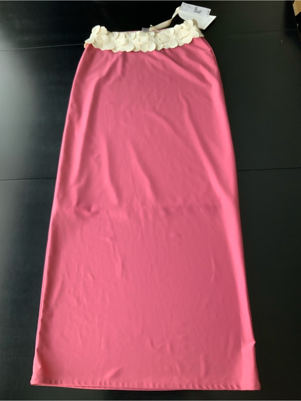 Bahia Maria swimsuit coverup skirt M Pink Maxi White Floral Waist Trim NWT